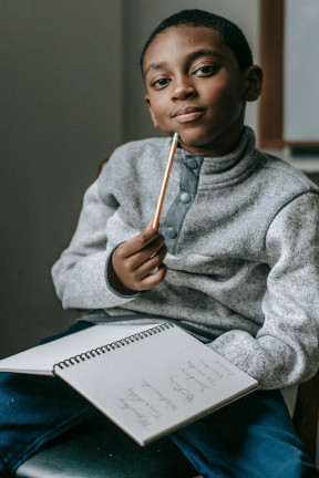 A young student explores a language arts exercise.